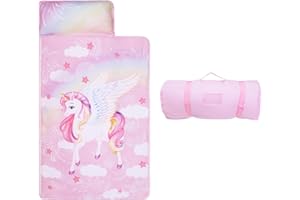 DECALSWEET Kids Nap Mat Portable Slumber Bags with Removable Pillow and Blanket for Girls Boys, Lightweight Extra Large Sleeping Bag for Preschool Camping Daycare