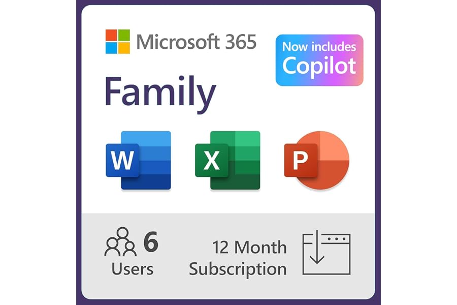 Microsoft 365 Family | 12-Month Subscription, Up to 6 People | Word, Excel, PowerPoint | 1TB OneDrive Cloud Storage | PC/MAC