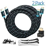 Maximm High-Speed HDMI 2.0 4K Nylon Braided Cable, 30 Feet - 2-Pack - 28 AWG (Includes Cable Clips, Ties and Right Angle Adapter)