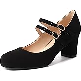 IDIFU Women's Dress Shoes for Women Pumps Mary Jane Heels Low Block Round Closed Toe Wedding Office Work