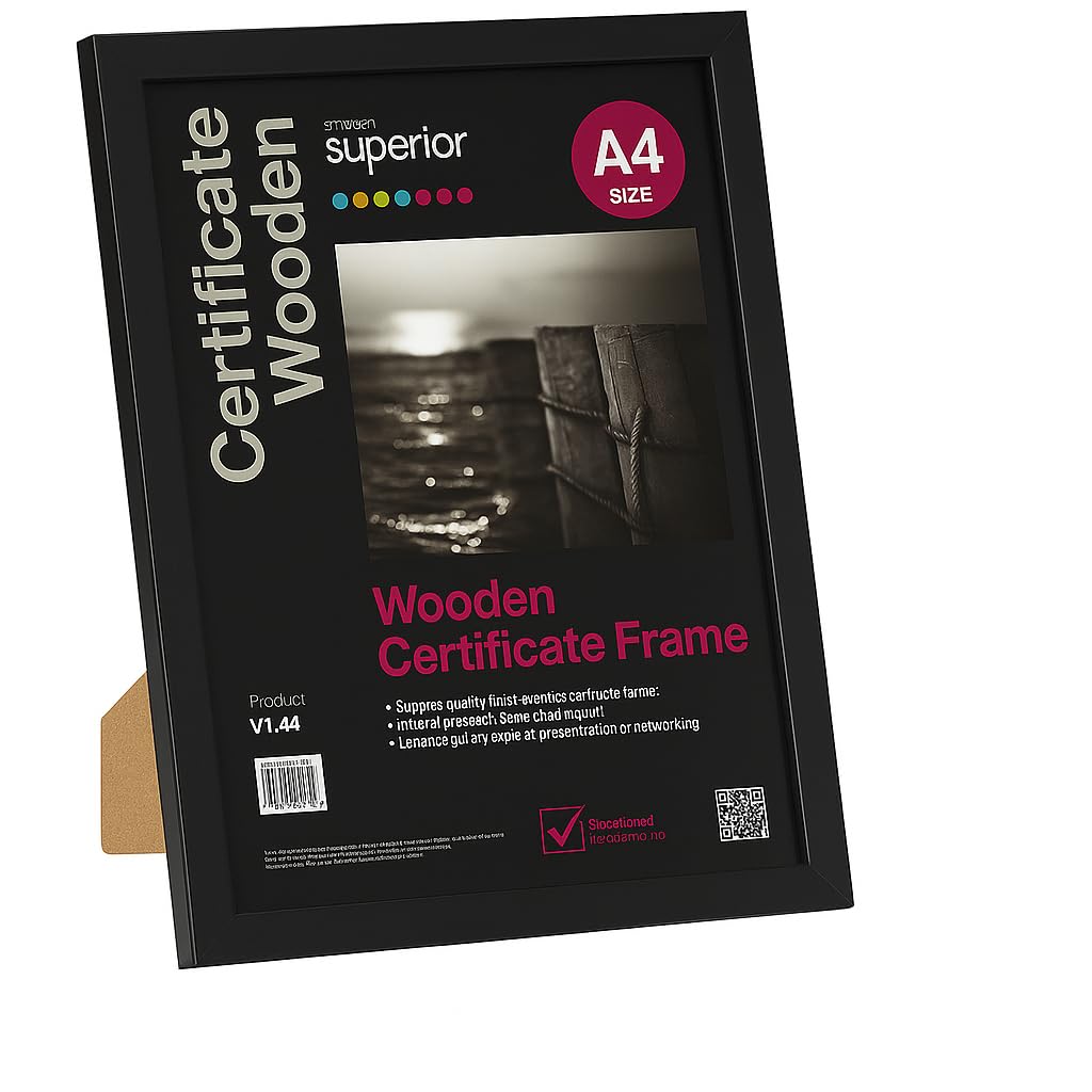 SECO A4 Photo, Picture & Certificate Frame – Display with Perspex Safety Glass – Wall Mountable or Free Standing Tabletop Frame for Home, Office & Gallery – Black Wood