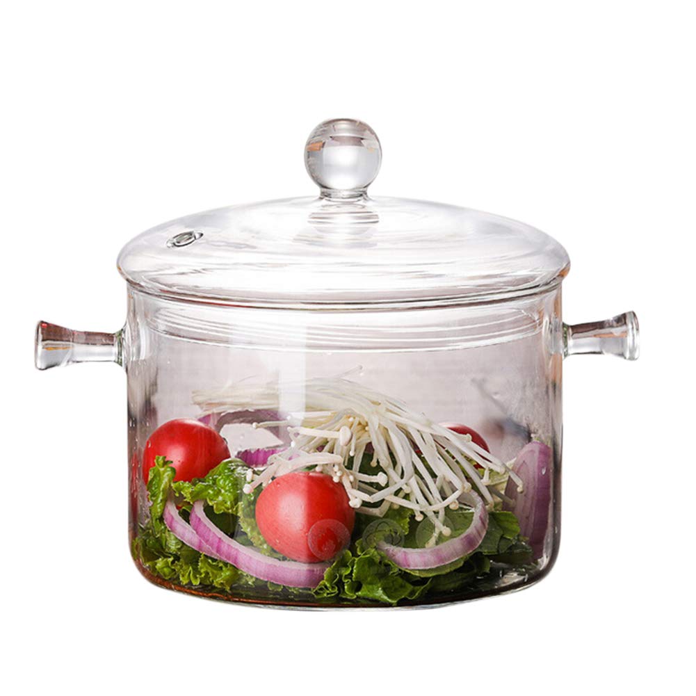Oriental Riverkit Glass Cooking Pot, 1350ml Transparent Borosilicate Glass Saucepan with Lid and Grip, Heat-Resistant Stockpot, 15 * 10.5 cm