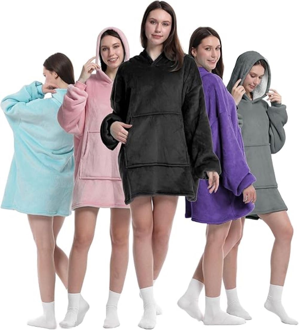 Roe Tenpo Wearable Blanket Hoodie, Oversized Hoodie for Women and Men, Thick and Ultra Soft Flannel Sherpa Blanket with Sleeves and Giant Pocket, Onyx Black