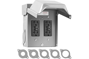 Outdoor Electrical Outlet Box, Dual 20 AMP WRTR GFCI Outlets with Power Indicator Light, Weatherproof Receptacle Box with All