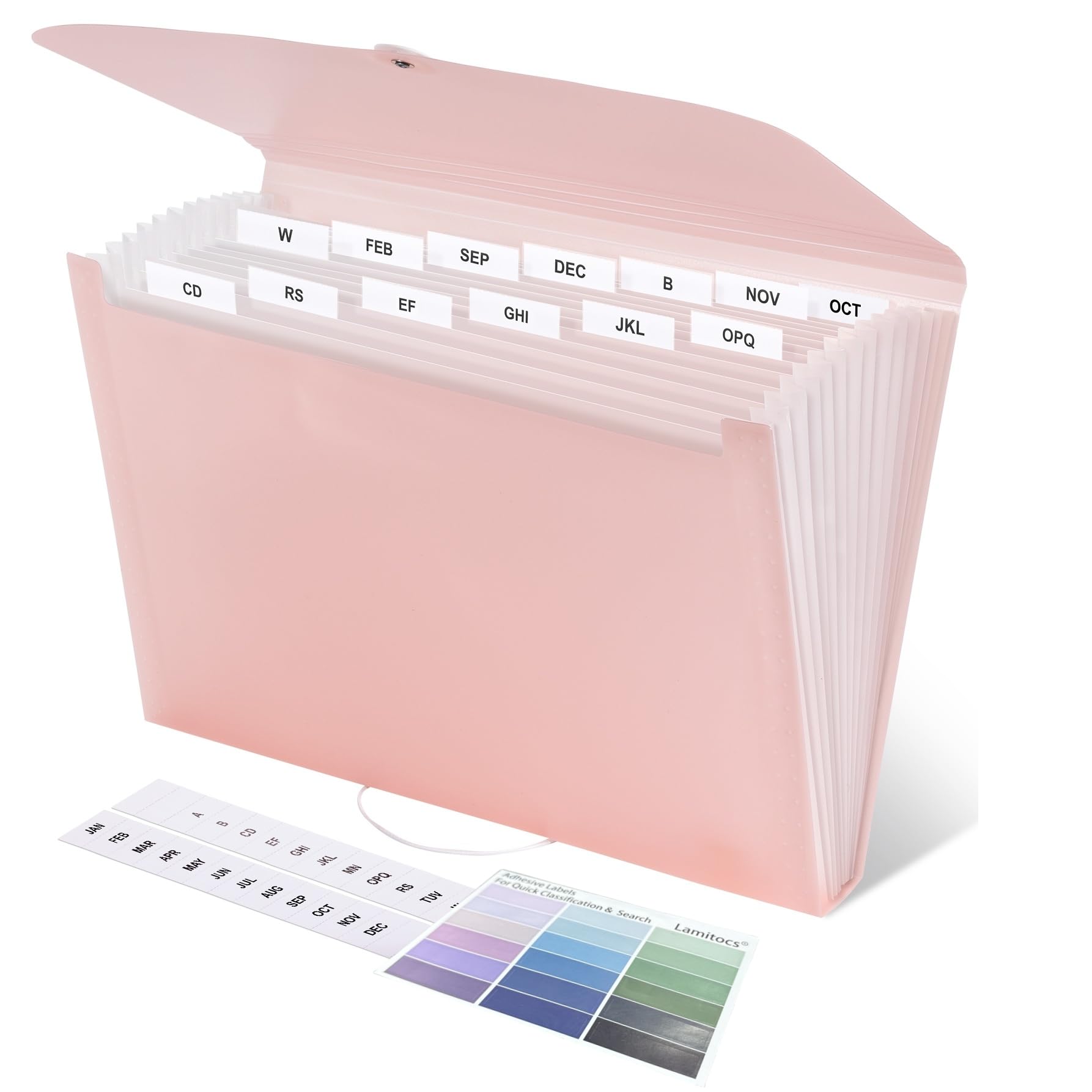 Lamitocs Expanding File Folder A4,13 Pockets File Organiser with Colored Tags, Paperwork A4 Plastic Wallet Document Storage Expander for School,Office and Home, Pink
