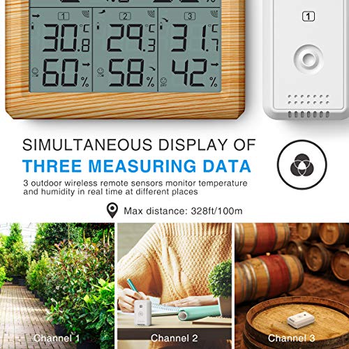 AMIR Indoor Outdoor Thermometer, 3 Channels Digital Hygrometer