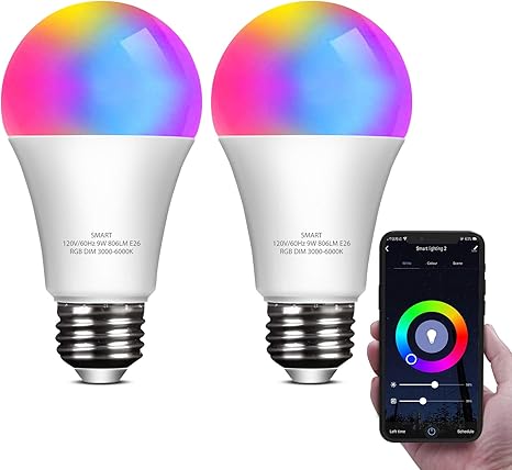 bombilla led inteligente funciona con alexa y google home a19 e26 9w 806lm multicolor 2 4 ghz wifi bombillas regulables equivalentes a bombillas rgb