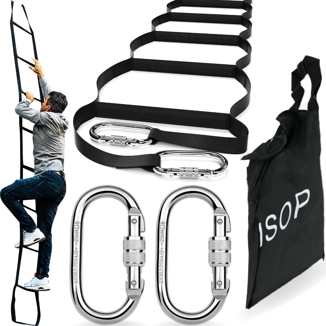 Extension Ladder 3 m | Nylon Rope with Spring Hooks & Reinforced Rungs - Lightweight Durable Compact - Holds up to 550 kg | Emergency Escape Equipment | Climbing Ladder for Home and Outdoor Use