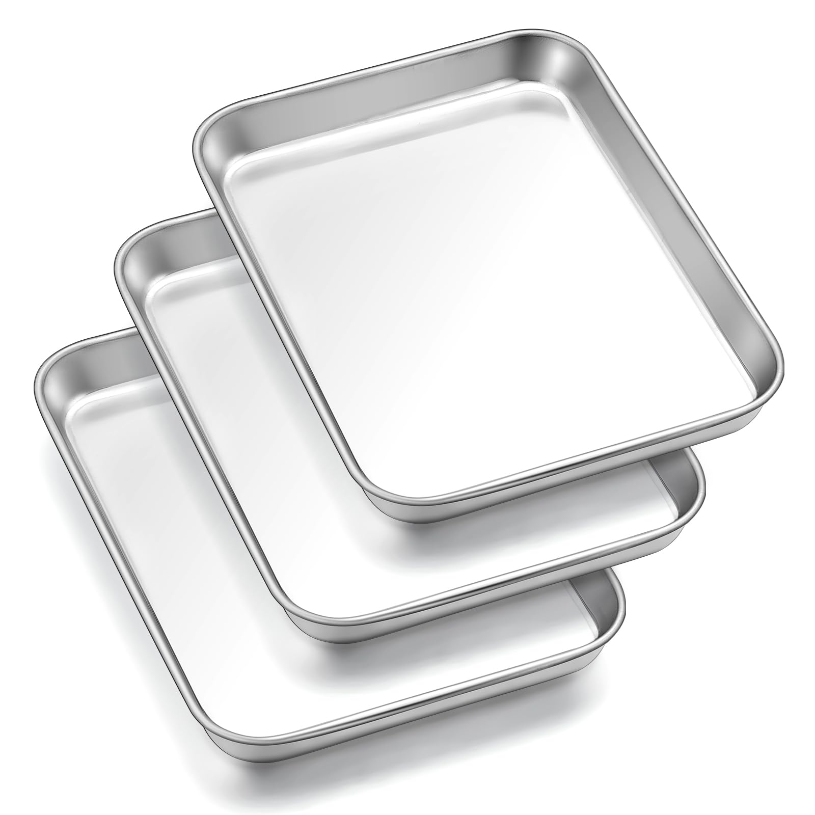 HaWare Baking Tray Set of 3, Small Stainless Steel Oven Cookie Sheet Pan, 26.5 X 20.5 X 2.5 cm, Idea for Baking/Cooking/Serving, Healthy & Non Toxic, Mirror Finish & Dishwasher Safe