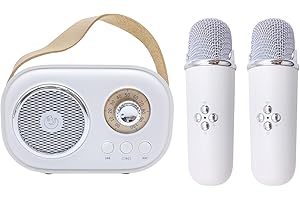 Eptchn TuneEcho Pro, Cozy Hoome Mini Karaoke Machine for Kids, Portable Bluetooth Speaker with 2 Wireless Microphones, Birthday Gifts for Girls Ages 3,4,5,6,7,8,9,10,11,12+ Years Old (White-2 Mic)