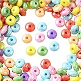 PONABEADIY 1 Box 500PCS Flat Round Acrylic Beads with Holes Abacus Iridescent UV Plating Opaque Plastic Candy Color Sparkly Loose Spacer Bead for Jewelry Making Bracelets Necklace DIY Crafts Supply