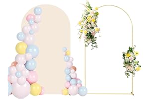 SPRITE DISPLAY 7.2FT Wedding Arch Backdrop Stand and Beige Arch Cover, Beige Spandex Fitted Backdrop Cover and Gold Wedding Arch Frame for Birthday Party Wedding Ceremony Bridal Baby Shower, Parties Decoration.