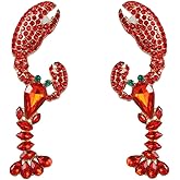 Red Rhinestone Crayfish Dangle Earrings for Women Lobster Crystal Drop Dangling Studs Earring Cartilage Tragus Piercing Post Pin Lightweight Cute Halloween Christmas Theme Party Jewelry