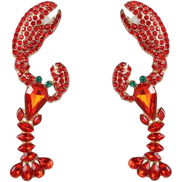 Sparkling Silver Red Lobster Jewelry Set - Dangle Earrings & Necklace Animal Theme