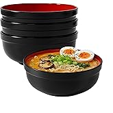 TP 38 oz Melamine Bowls Set for Ramen Pho Soup Pasta Salads, Set of 4 Large Japanese Bowls, Unbreakable Lightweight and Dishwasher Safe, Black and Red