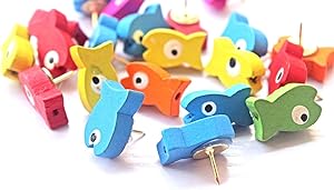 20 PCS Fishes Shape Pushpins, Wooden Bulletin Board Borders Push Pins, Lovely Bulletin Boards Thumb Tacks, Cute Thumbtacks Decorative for corkboard of Home and Office