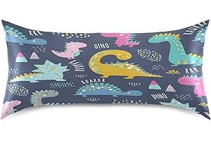 KEEPREAL Cute Funny Kids Dinosaurs Satin Pillowcase for Hair and Skin Silk Pillowcase - Satin Pillow Covers with Envelope Closure, King Size(20x40 inches)