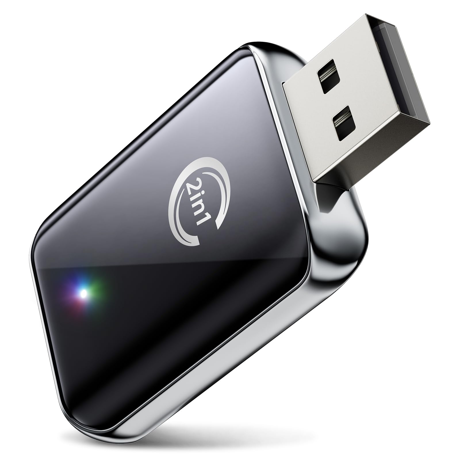 Photo 1 of 2-in-1 Wireless CarPlay and Android Auto Adapter, USB Dongle with Touch Screen, OEM Knob and Wheel Controls (Shiny Silver)