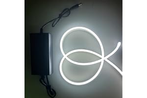 mvthenxi White Neon LED Strip Lights，16.4 ft/5m 12V DC 600 SMD2835 LEDs Waterproof Rope Light for Indoor Outdoor Home Decoration （ with Power Adapter）