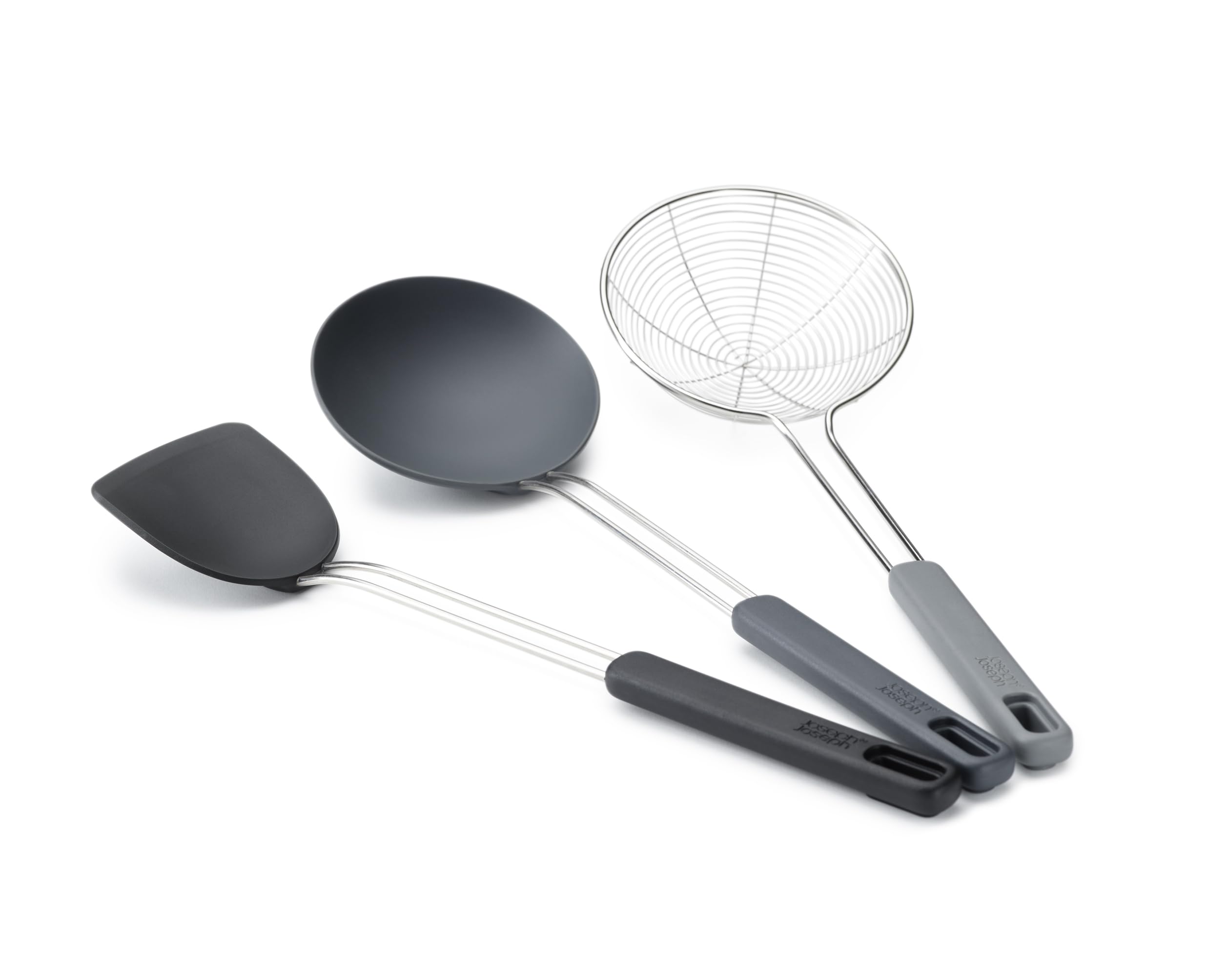 Joseph Joseph Nest Fusion 3-piece Silicone and Stainless Steel Kitchen Wok Set, Silcone Turner, Spoon and Wire Skimmer Strainer, Heat Resistant Non Stick — image 1