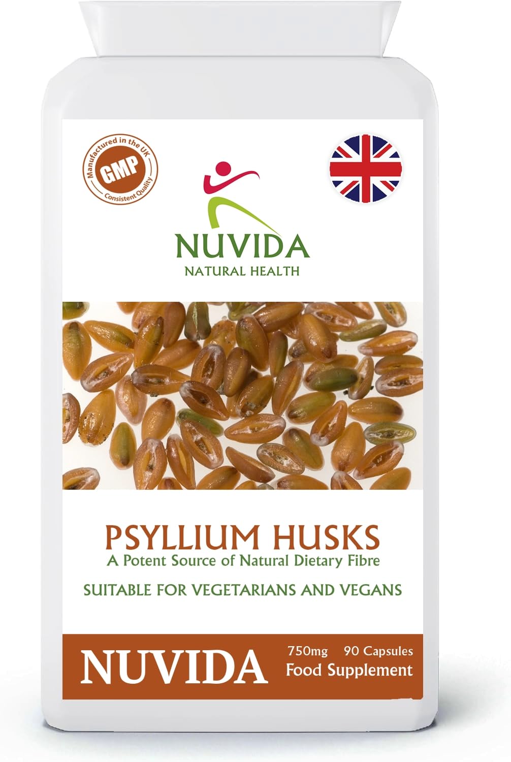 Nuvida Psyllium Husk Fibre - 90 High Strength Psyllium Husks Capsules - Natural Dietary Fibre - Vegan and Vegetarian Friendly - 750mg per Capsule
