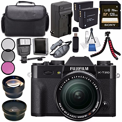 Fujifilm-X-T20-Mirrorless-Digital-Camera-with-18-55mm-Lens-Black-16542751-NP-W126-Lithium-Ion-Battery-External-Rapid-Charger-Sony-128GB-SDXC-Card-Carrying-Case-Tripod-Flash-Bundle