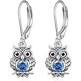 Palpitate Owl Earrings 925 Sterling Silver Owl Leverback Earrings Cute Animal Gifts for Women Her Daughters