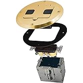 RACO 6239BP Floor Kit with Recessed Duplex 15A TR Device and Adjustable Steel Box, 1-Gang, Brass