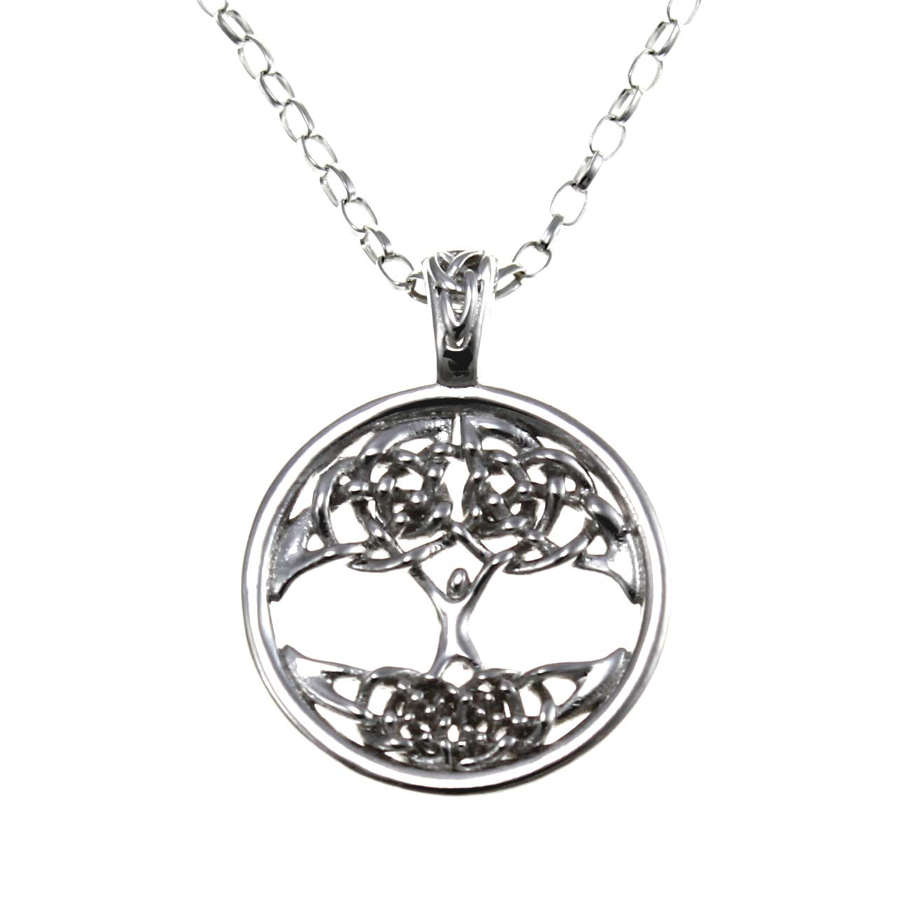 Alexander Castle Sterling Silver Tree of Life Celtic Pendant Necklace with 18" silver Chain & Jewellery Gift Box. Womans Yggdrasil Crann Bethadh gift with silver chain.