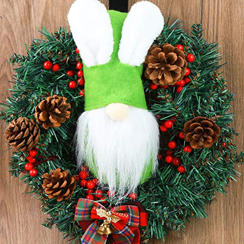 1Tomte Swedish Plush Santa Gnome, Green Bunny Gnome Handmade Scandinavian Tomte Santa Scandinavian Gnome for Christmas Santa Decoration Table Decor