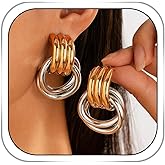 Bafuny Chunky Gold Silver Earrings Knot Hoop Earrings Circle Dangle Earring Thick Stud Earrings for Women