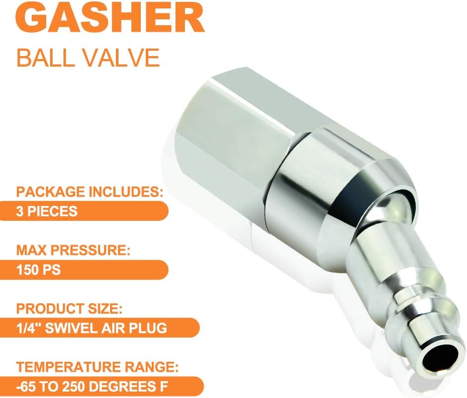 Gasher 1/4" Swivel Air Plug, 3-Pack Industrial Swivel Coupler and Plug, 1/4-Inch NPT Female Thread, Air Hose Fittings - - 