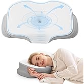 Nappixel Cervical Neck Pillow for Sleeping - Ergonomic Contour for Side Sleepers, Neck Support & Shoulder Pain Relief, with Memory Foam, Removable Washable Cooling Cover, Grey & White