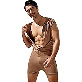 Gymskop Mens Onesie Pajamas Henley Jumpsuit Adult Underwear Stretchy Silk Romper Pajamas Sexy Lounge One Piece Pajamas