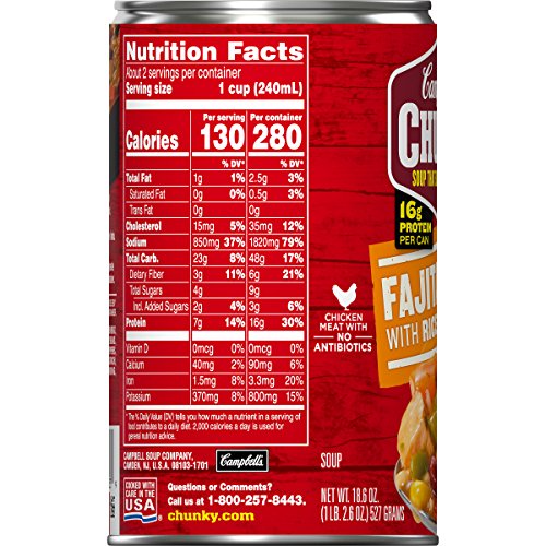 Campbell's Chunky Soup, Fajita Chicken with Rice and Beans, 18.6 Ounce (Pack of 12) - Thumbnail 4