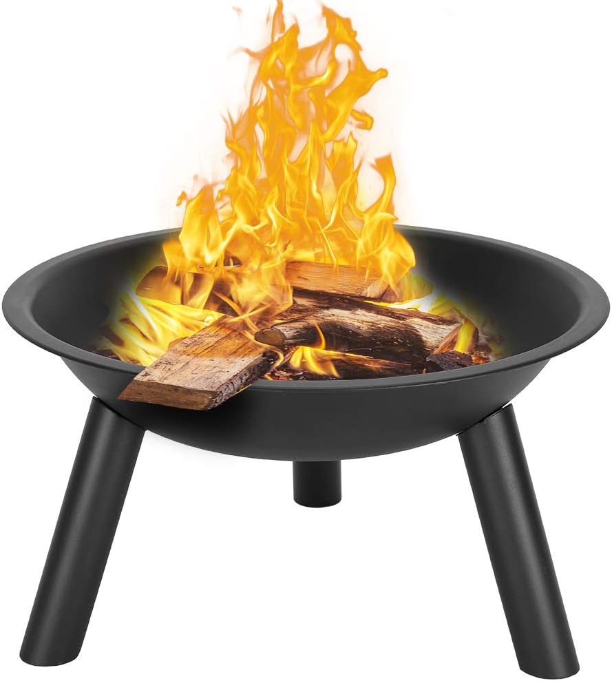 Cast Iron Fire Pit Bowl - Outdoor 22 Inch Fireplace - Wood Burning Patio & Backyard Firepit - Small Round Portable Sturdy Stand