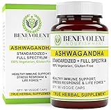 Organic Ashwagandha Root Capsules (Withania Somnifera) + Root Extract, Full Spectrum - 100% Vegetarian & Gluten Free - True Herbal Supplement - 90 Veggie Caps.
