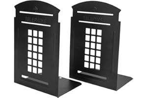 MerryNine 2 Pack Book Ends, Metal Bookends for Shelves, Telephone Booth Decorative Bookends, Non Skid Heavy Bookends, Book, Magazine or CD Organizers for Home and Office (Black-2pcs)