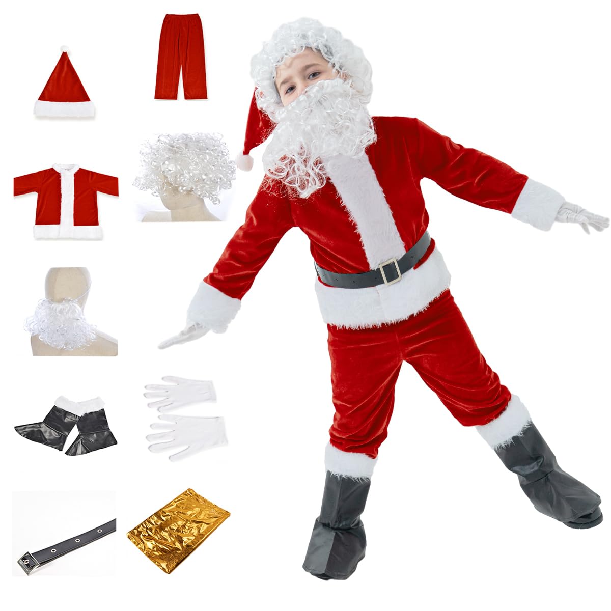 Photo 1 of AMHSCOCA Santa Costume for kids 9Pcs Christmas Costumes Boys Santa Claus Suit Halloween Cosplay Outfits for Children M