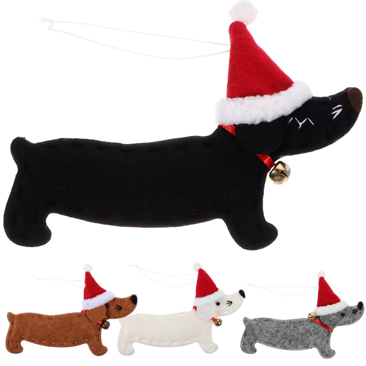 4PCS Christmas Tree Hanging Ornaments Dachshund Dog Felt Figurines Christmas Tree Pendants Plush Craft and Holiday Ornaments for Home Decor