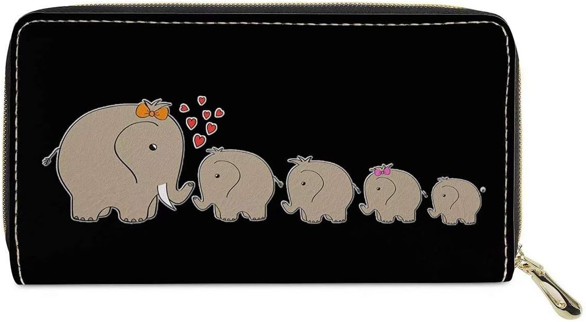 chaqlin PU Leather Long Zipper Wallets Elephant Family Pattern Ladies Purse Female Gift, Elephant Family-1, One_size - Image 4