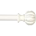 Kenney Rachel Fluted Ball Window Curtain Rod, Adjustable 28-48 Inch, Antique White