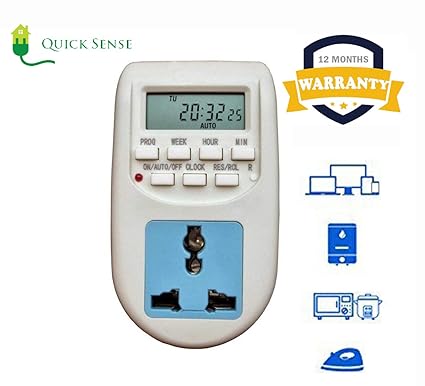 Quick Sense Qs-T1 230V 24x7 Digital Programmable Electronic Timer/Energy Saving Socket Type for Mobile Charging, Lightning Control, Laptop Charging