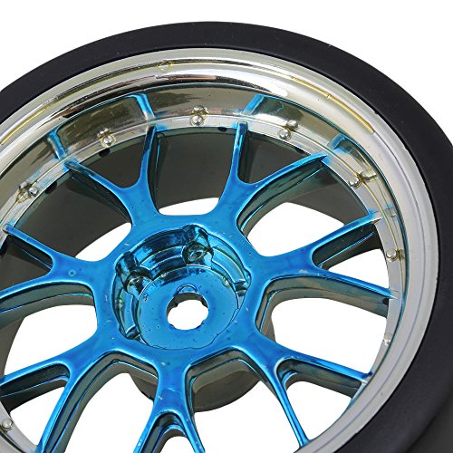 BQLZR Blue Plastic Y Shape Hub Wheel Rim with Smooth Tires for RC 1:10 On-road Racing Car & Drift Car Pack Of 4