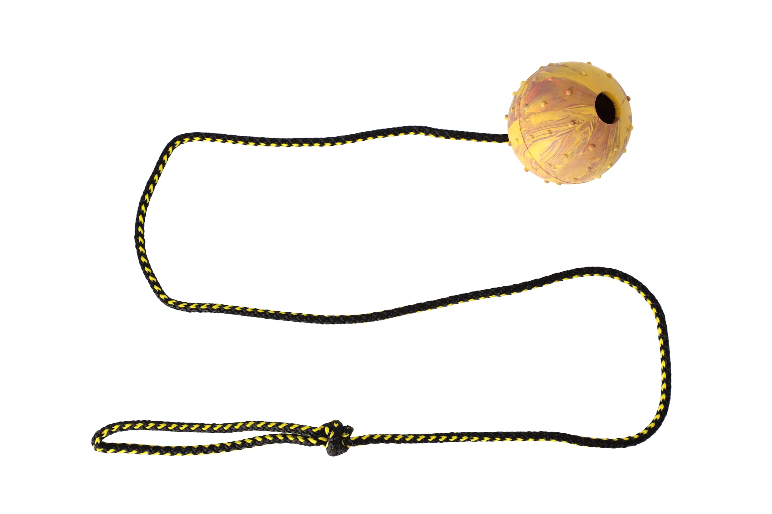DINGO Nubby Dog Ball - Fully Rubber-Filled, with 100 cm Long Rope - Suitable for Fetching, Dog Sports, Agility, Tug of War, Playtime - Large Size - Random Colour (17319-2)