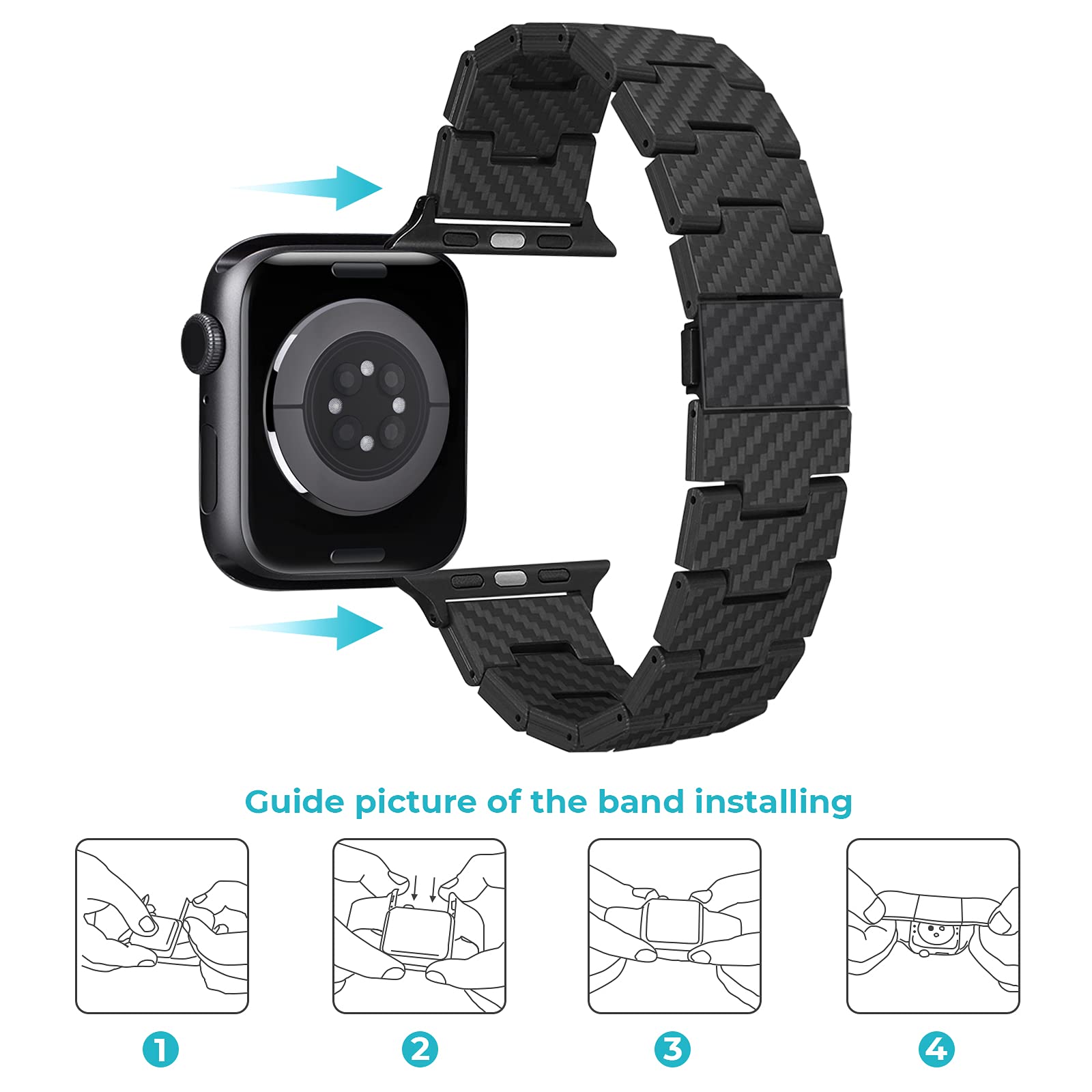 pitaka Apple Watch Band Compatible with Apple Watch Ultra 2/Ultra/10/9/8/7/6/SE/5/4/3/2/1, Adjustable Apple Watch Ultra 2 Band, 100% Carbon Fiber Apple Watch Band - Retro