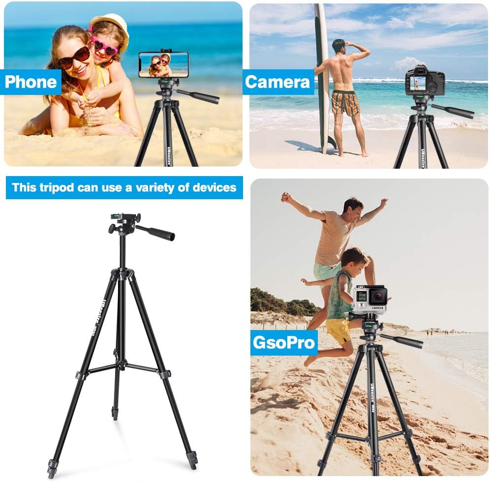 UBeesize 60” Phone Tripod with Carry Bag & Cell Phone Mount Holder for Live Streaming, Extendable Travel Lightweight Tripod Stand with Smartphone Bluetooth Remote, Compatible with iOS/Android: Camera & Photo
