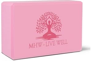 MHW - LIVE WELL Live Well Pink Yoga Block - EVA Foam Yoga Brick for Support, Stretching, & Alignment - Yoga Accessories for Home & Studio - 3x6x9 inches
