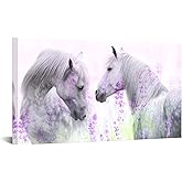 Fochorlo Horse Wall Art Valentine Wall Decor Lavender Pictures for Living Room Bedroom Gallery Wrapped 20"x36"