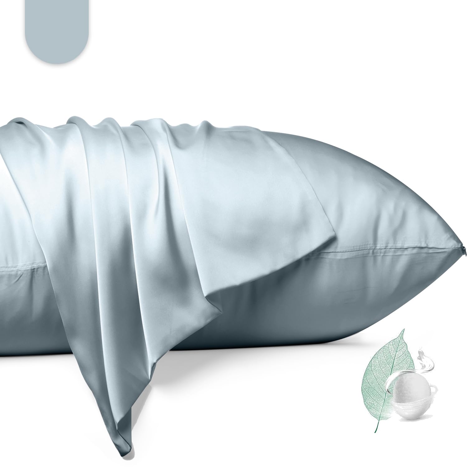 Photo 1 of 100% Mulberry Silk Pillowcase 2 Pack,Standard Size Silk Pillow Cases for Hair and Skin,Silky Smooth Bed Pillow Cover with Hidden Zipper,Natural Silk Pillow Case Set of 2 (Ash Blue, Standard 20X26)